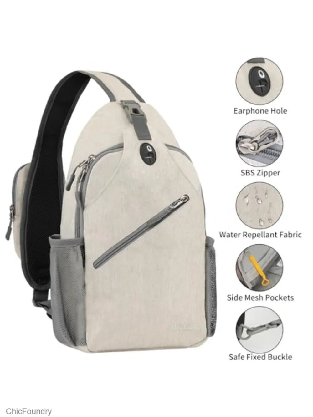Lightweight Reversible Crossbody Sling Chest Daypack with Water Bottle Holders
